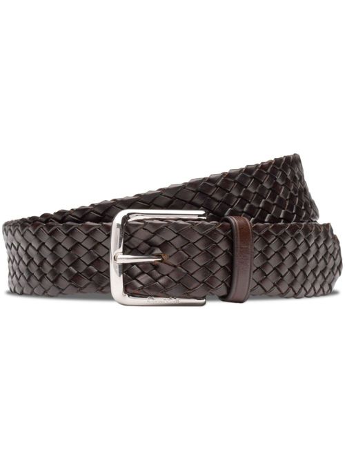Interwoven polished leather belt - Brown