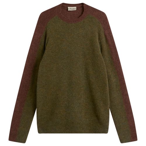 Men's Alpine Conrast Crew Neck Jumper in Army/Brown