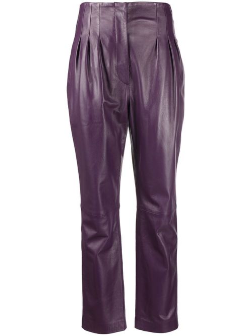 Tapered-leg leather trousers - Purple