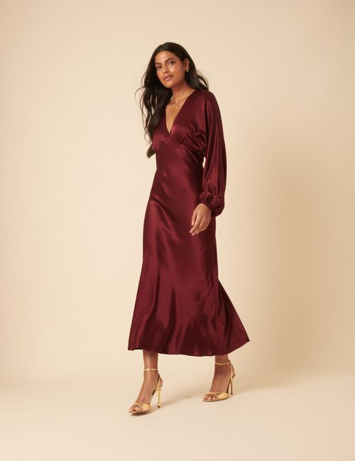RED Burgundy Satin Allura Midi Dre