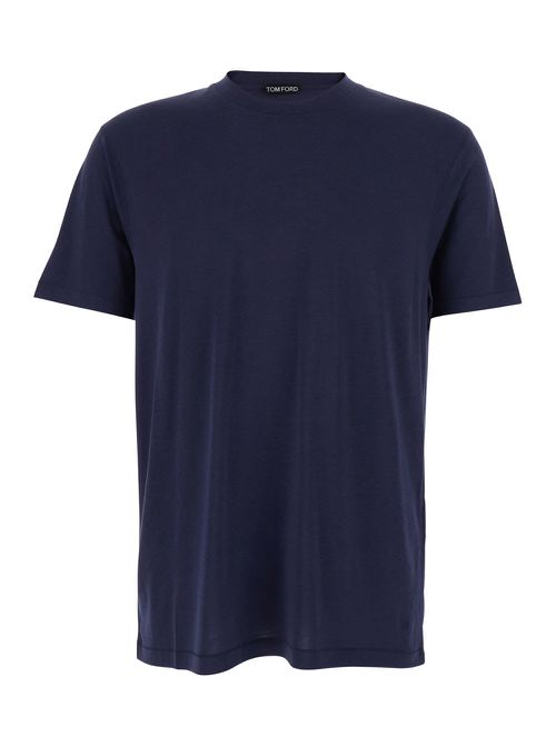 Blue Crewneck T-shirt With Logo Embroidery On The Front In Cotton Blend Man