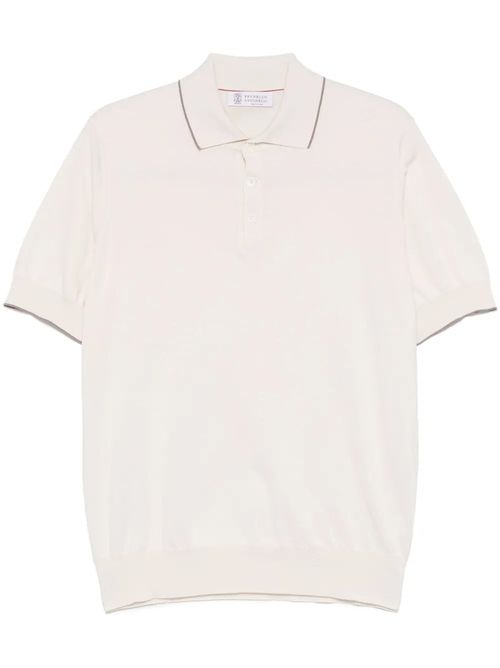 Contrasting-Trim Cotton Polo Shirt — beige