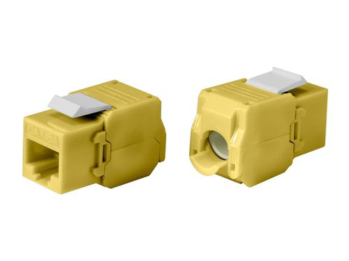 Cat6A RJ45 Toolless 180-Degree Keystone Jack for 22-24AWG Solid Wire, Yellow
