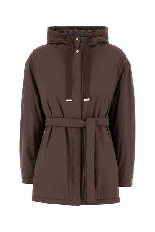 Quilted Stretch Nylon Down Jacket — Brown