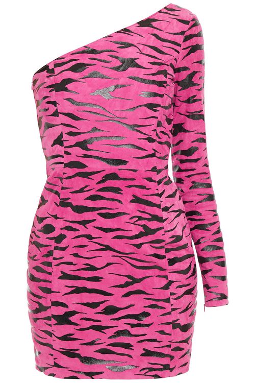 Moschino - One-shoulder tiger-print suede mini dress - Pink - IT 40