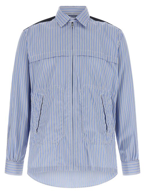 Striped Cotton Poplin Shirt — Blue