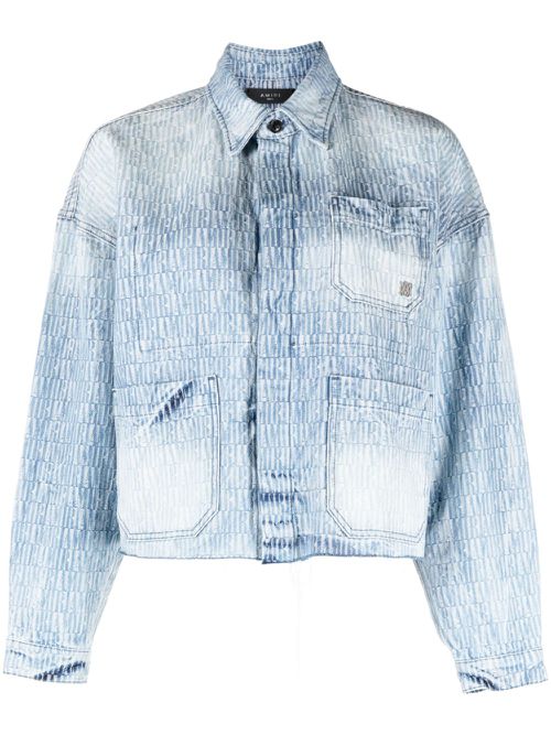 Logo-jacquard washed denim jacket - Blue