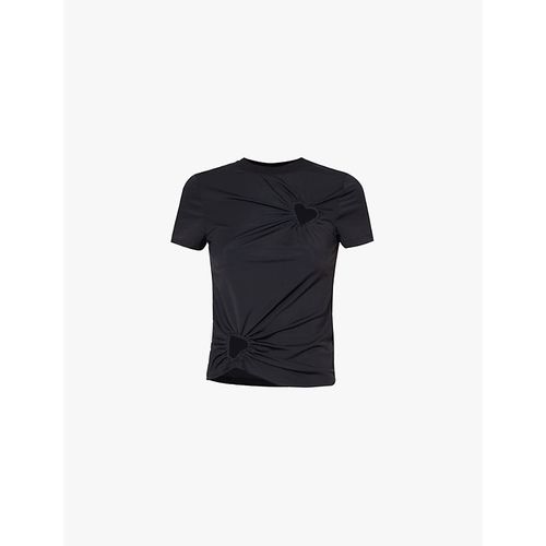 Womens Black Bowie Heart-shape Cut-out Stretch-woven Top