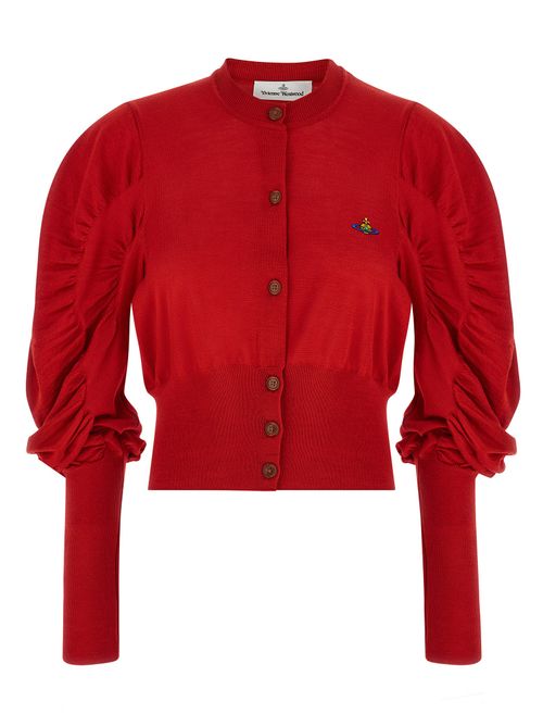 Wool and Silk Blend Cardigan — Red