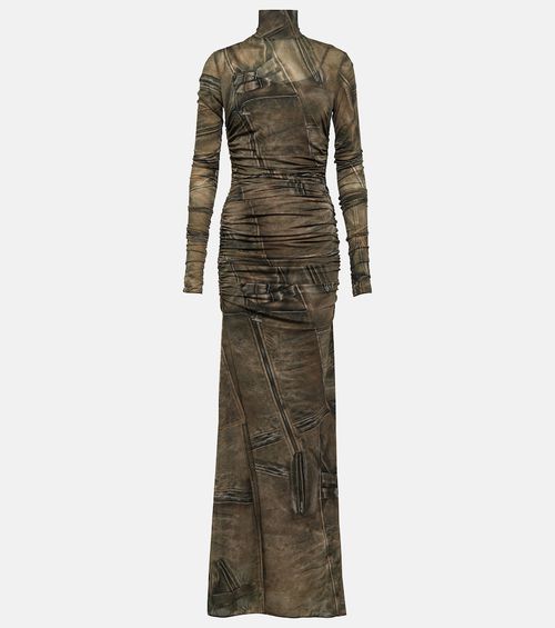 Printed high-neck gown