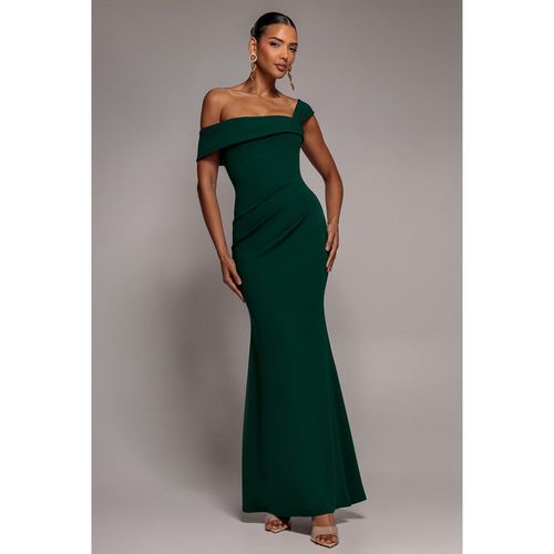 Goddiva Off The Shoulder Pleated Waist Maxi Dress - Emerald Green