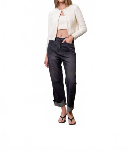 Long Sleeve Cardigan Top In Cream