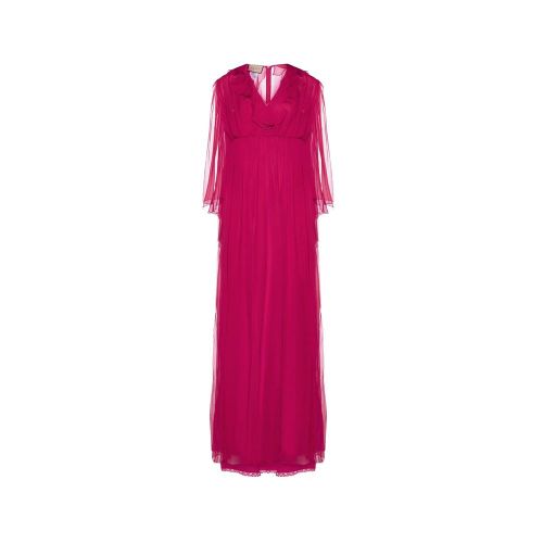 Silk Pleated Dress — Magenta