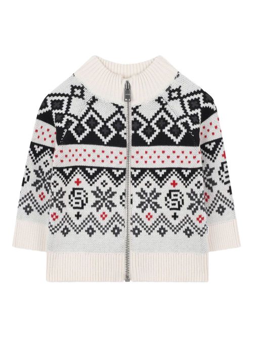 Fair-isle zip-up cardigan - White