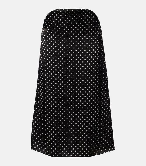 Cutout polka-dot silk midi skirt