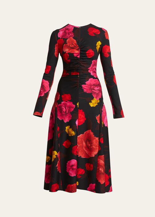 에르뎀 여성 Ruched Floral Long-Sleeve Midi Dress BG_4815239_100106_MBLACK