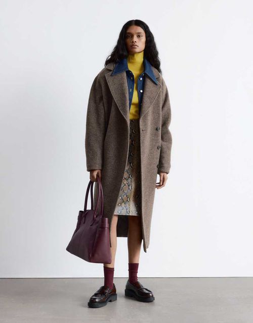 & belted wool coat in mole brown