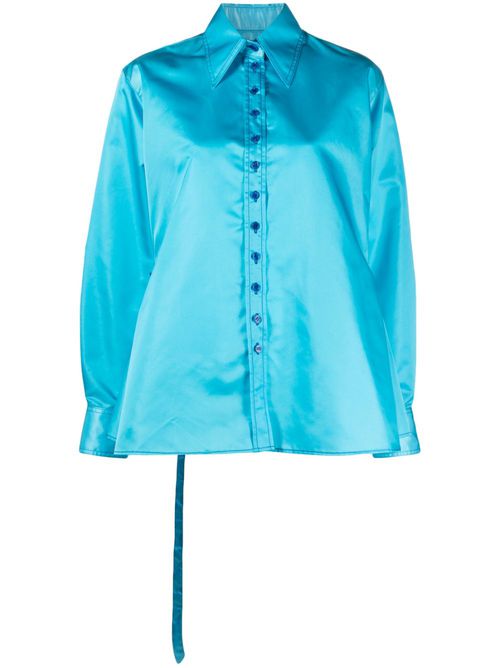 Tie-back satin shirt - Blue