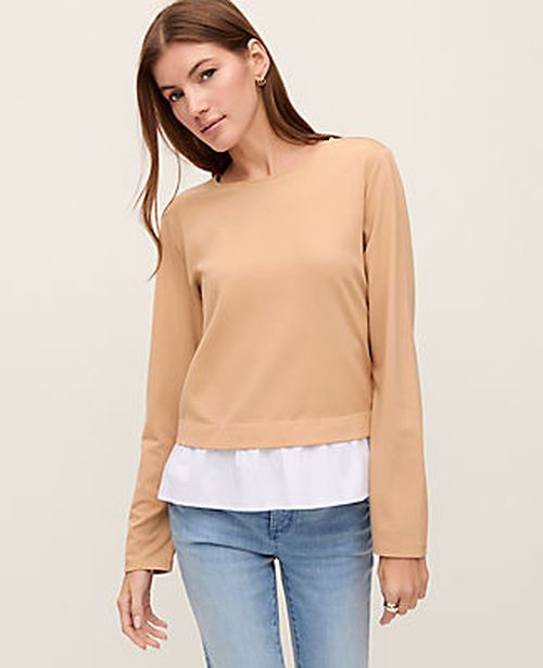 Ann Taylor Weekend Ruffle Trim Knit Top