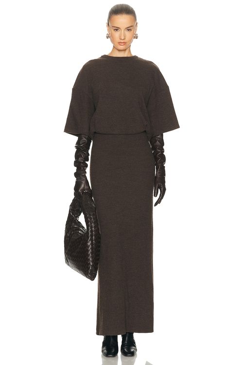DARKPARK Marlin Open Back Wool Dress in Dark Brown - Brown. S also in