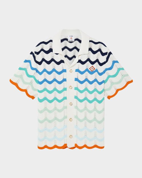 Men's Gradient Wave Crochet Shirt