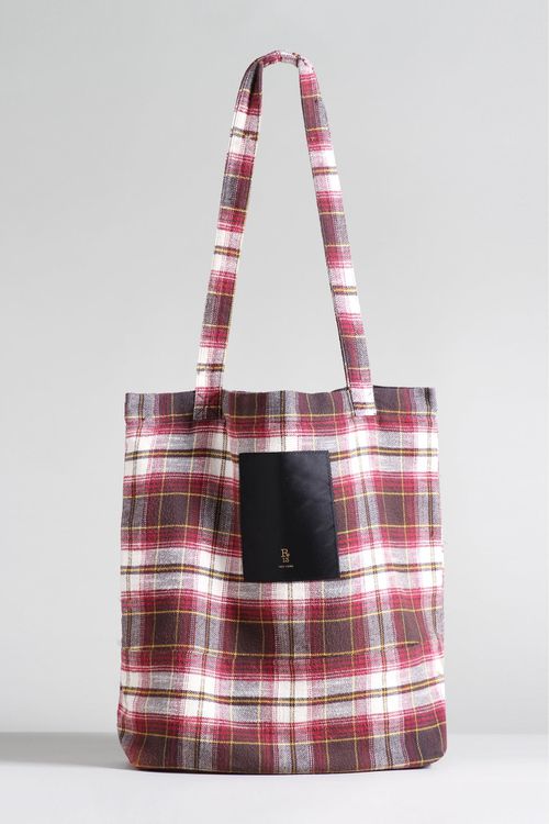 R13 Medium Tote Bag - Ecru/Maroon Plaid / O/S