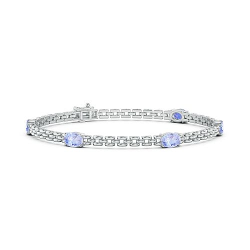 Angara 2.5 Carats Five Stone Oval Tanzanite Station Link Bracelet in 14K White Gold