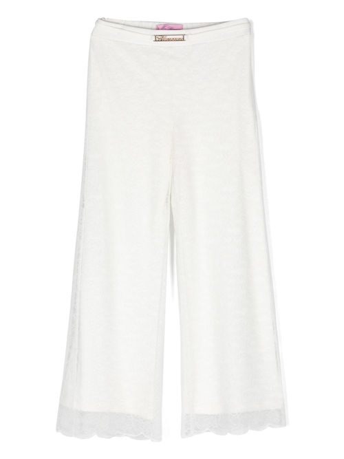 Floral-laced logo-plaque straight-leg trousers - White