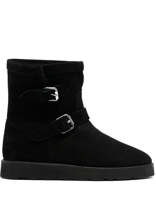 Buckle-detail suede boots - Black