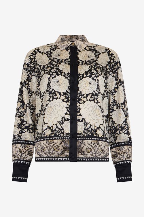 Black And Ivory Floral Print Shirt