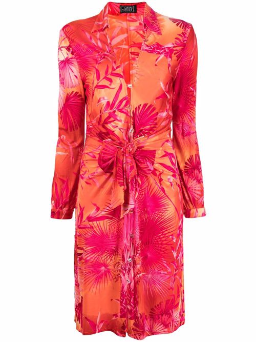 2000s Jungle print silk dress - Orange