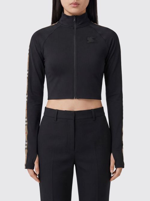 Cropped Slim Fit Technical Jersey Sweatshirt with High Neck and Zip Closure