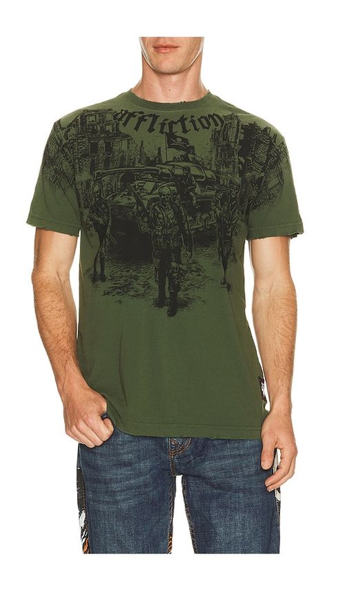 Affliction Ghost Army Short Sleeve Tee in Green. XL/1X. Also in