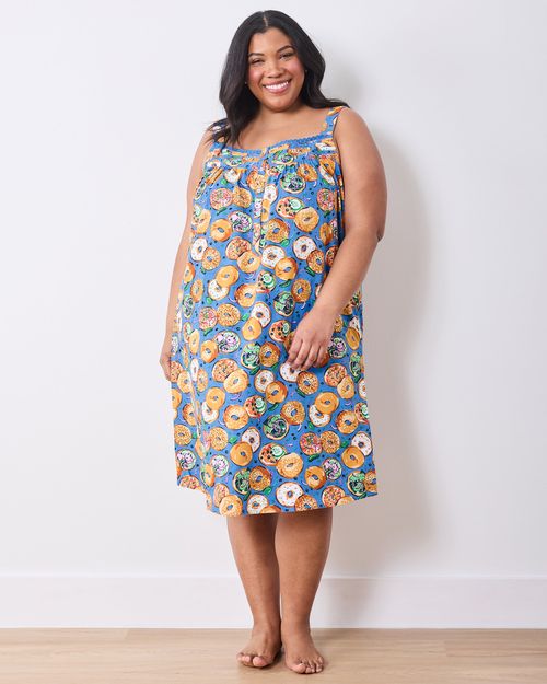 Organic Cotton Sleeveless Nightgown in Bagels & Schmear | Women's Plus 6X | Blue | | Sleepwear