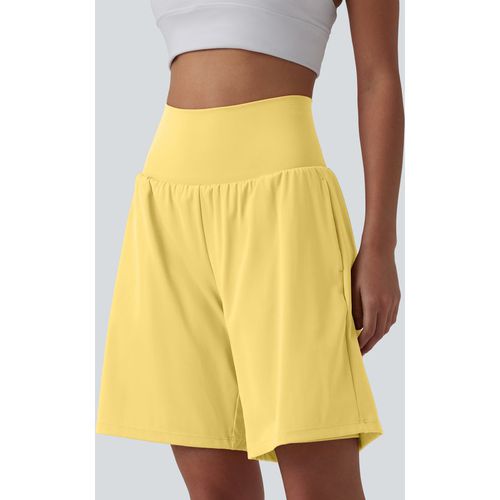 Halara SoftlyZero™ Airy Super High Waisted 2-in-1 InstantCool Yoga Shorts 9" with Pockets - Goldfinch