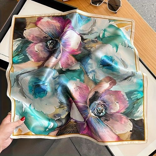 TEMU Women's Elegant Floral Scarf - Pink, Non-sticky Lightweight Fabric, For Formal Events, Office, Travel - Everyday & Special Occasion Accessory