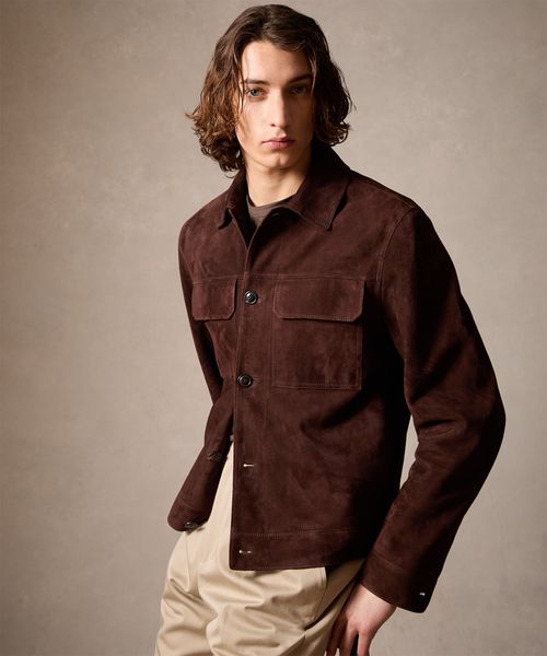 Italian Suede Worker Jacket in Dark Brown
