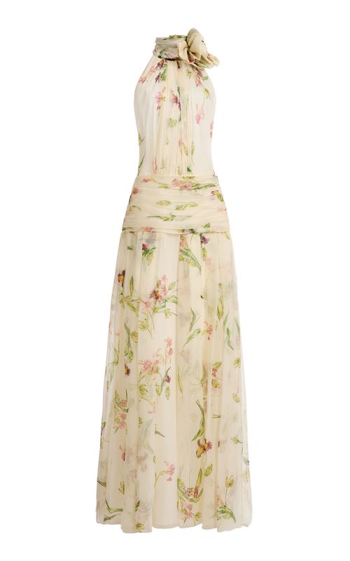 Organza Silk Draped Long Dress - Moda Operandi