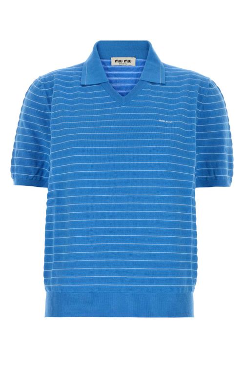 Striped Cotton Polo Shirt — Blue