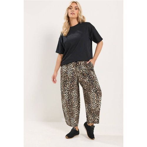 Yours Leopard Print Crinkle Barrel Trousers In Brown