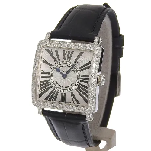 Franck Muller Master Square Quartz Stainless Steel And Alligator With Diamond Bezel And Lugs Watch Pre-Owned
