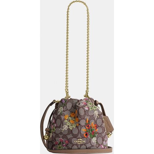 Coach Womens Faye Mini Drawstring Bag In Signature Jacquard With Floral Embroidery - Brown - One