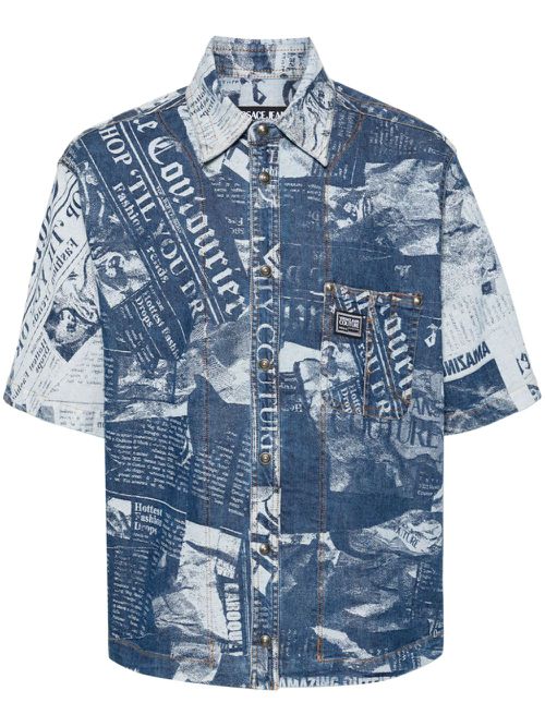 Magazine-print denim shirt - Blue
