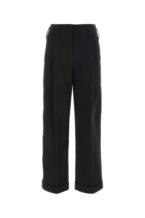 Wide-Leg Polyester Trousers — Black