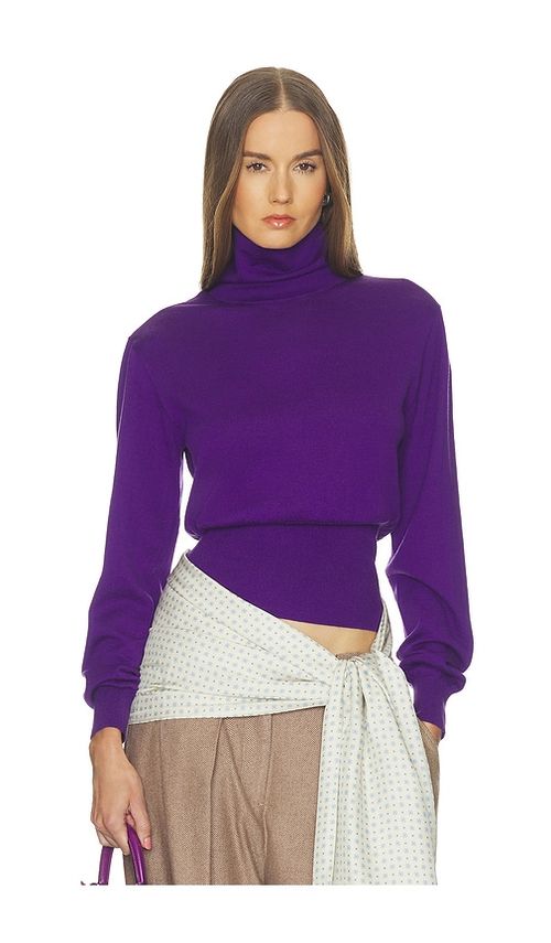 Helsa Thelka Shoulder Pad Knit Mockneck in Purple. - XS also in L, M
