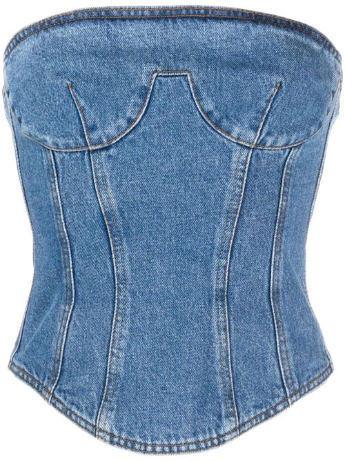Strapless denim corset top - Blue