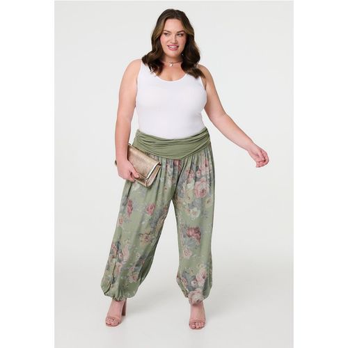 Floral Ruched Waist Harem Trousers