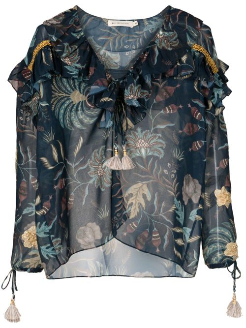 Afrodite floral-print ruffled blouse - Green