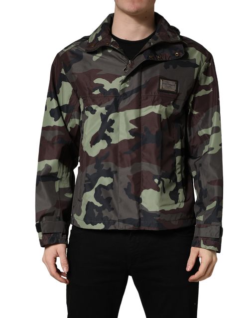 Camouflage Hooded Bomber Jacket — Multicolor
