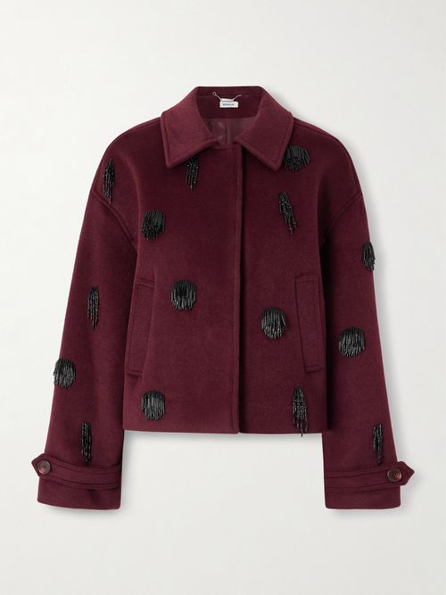 Katya Bead-embellished Wool-blend Jacket - Burgundy